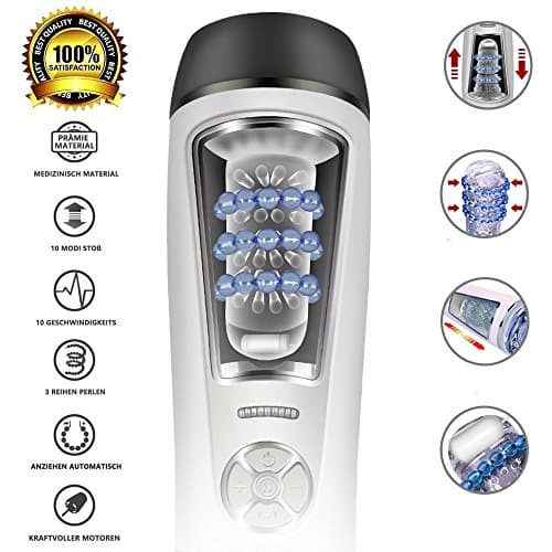 Large Size 2 in 1 Release hands and Built-in Multi-Frequency Vibration Male Masturbation Cup Beads 360° Tied Up and Automatic Piston Thrusting Retractable Toy for Man