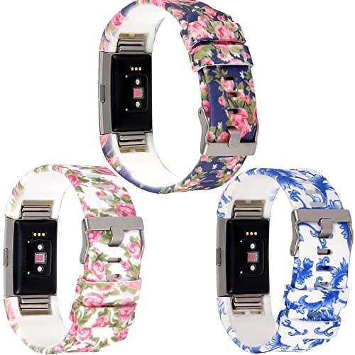 For Fitbit Charge 2, Wishteta Silicone Replacement Band for Fitbit charge 2 band/Charge 2/Fitbit 2/Charge 2 Fitbit / Fitbit Charge 2 Bands (3PCS-FLOWERS-04)