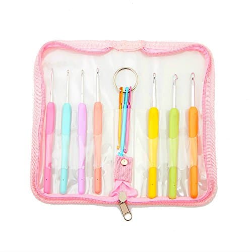 7 Pcs Crochet Hooks Set One Bonus accessory Crafts Knitting Needles With Ergonomic Grip Soft Rubber TPR Handle in PVC Case