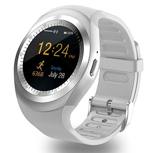 ZOMTOP Y1 Bluetooth SmartWatch - HD IPS Round Touch Screen Cell Phone Watch with SIM TF Card Slot SmartWatch Pedometer Sleep Monitor Remote for Android (White)