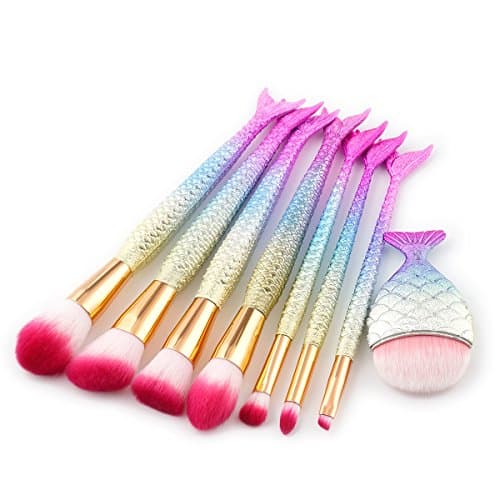 Makeup Brushes set Professional 8PCS 3D Mermaid Glitter Make up Brushes Set Eye shadow Powder Foundation Lip Contour Eyeliner Eyebrow Cosmetic Brush Gift for Valentine's Day