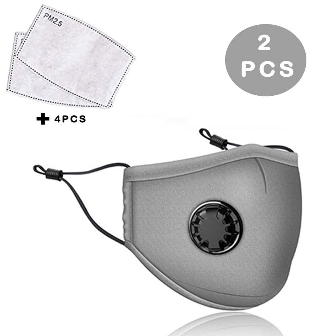 2PC + 4Filter Polyester and Cotton Windproof Foggy Haze Reusable Dustproof, Washable, Reusable Gray