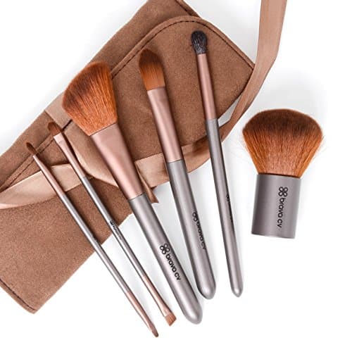 6pc Professional Makeup Brush Set &amp; Case for a Glamorous Look. Makeup Brush Set Includes: Kabuki Brush, Eye/Lip Brush, Eyebrow/Shadow Brush, Blending Brush, Foundation Brush and Angled Blush Brush.