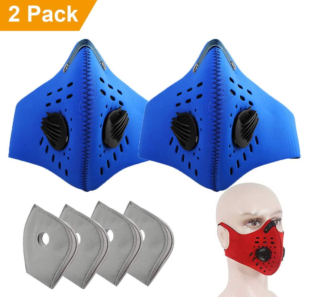 2 Pcs Anti Dust Half Face Mask with Activated Carbon Filters, PM 2.5 Windproof Cycling Facemask Washable Face Cover for Outdoor, Sports, Motorcycles, Riding - with 4 Pcs Carbon Filters