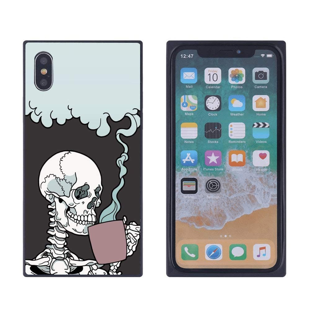 Cool Skeleton iPhone Xs iPhone X Case, Soft Flexible TPU Back Cover Rectangle Case Compatible with iPhone Xs iPhone X (Black)