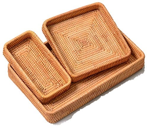 Via Moi Rattan Serving Tray Bread Basket Breakfast Cake Tea Trays Wicker Moven Fruit Baskets Set of 3
