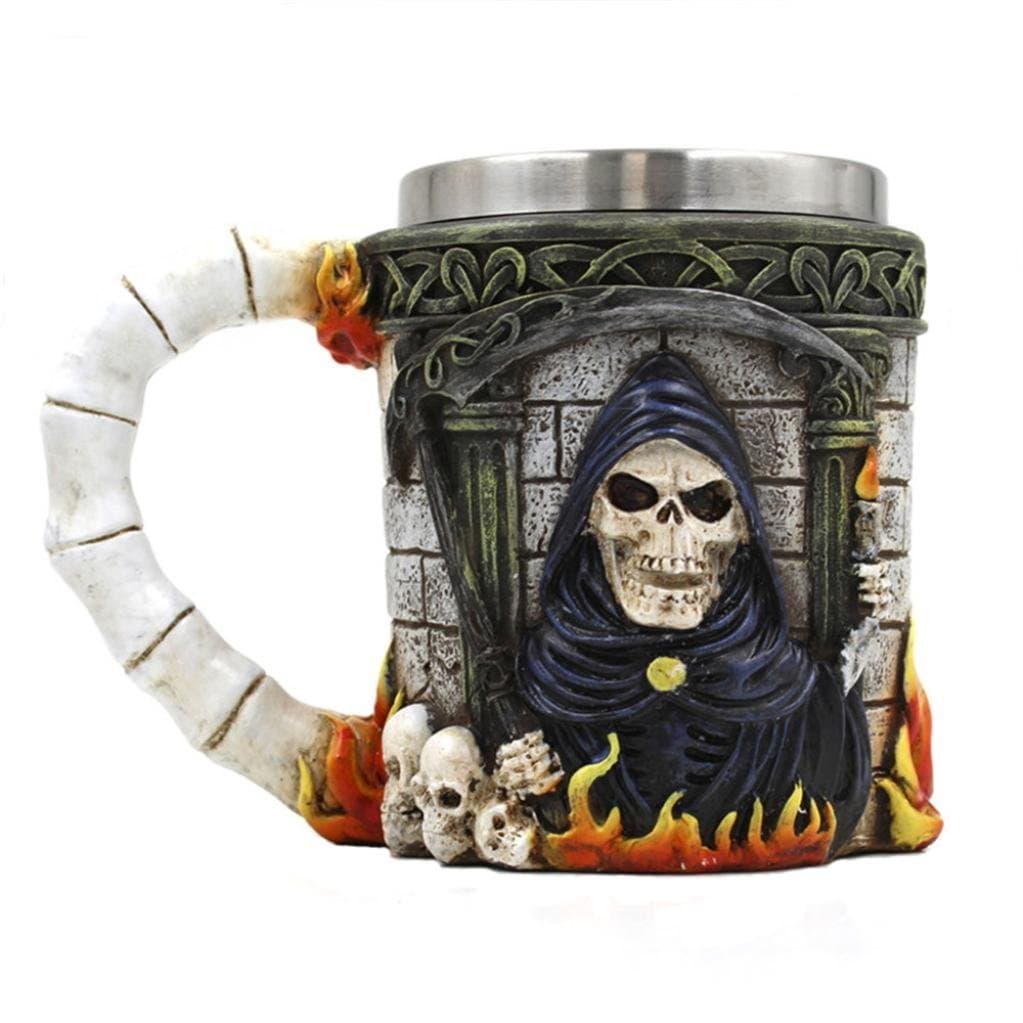 Wokee Creative Mug Coffee Bronze Monster Skull Cup 3D Coffee Mug Resin Tankard Viking Skull Death Double Wall Christmas Cup
