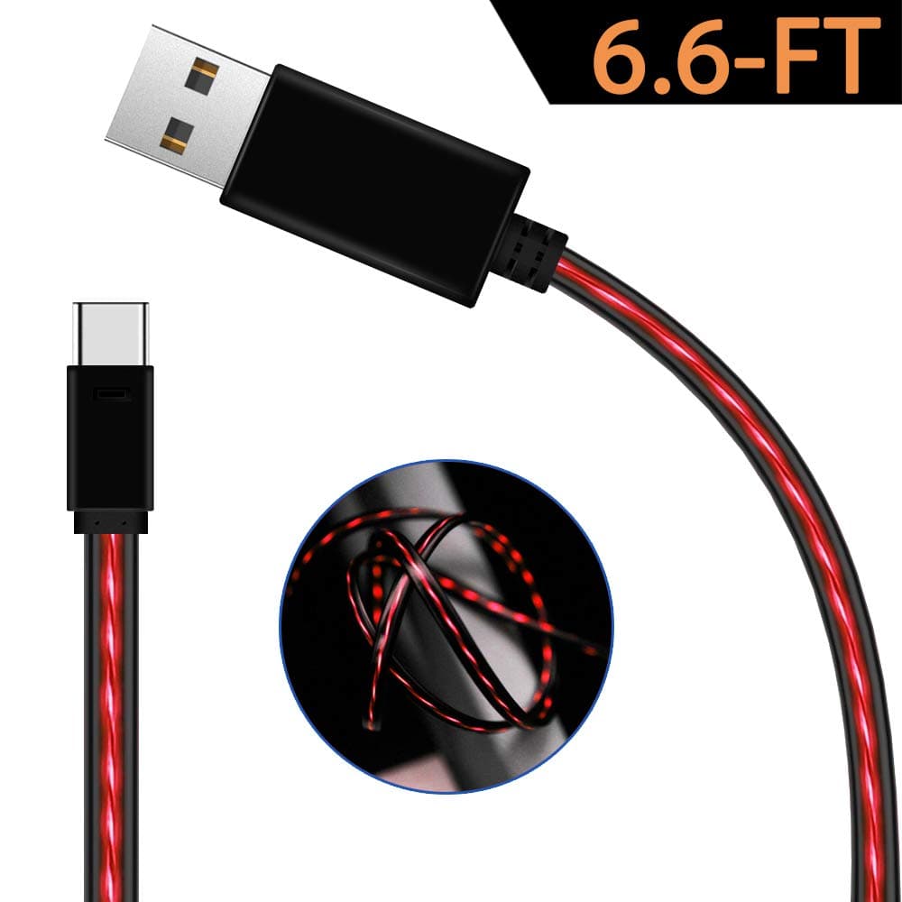 USB LED Type C Cable,Oliomp 6.6ft Visible LED Light Flowing Type C Cable Fast Charging, USB Type C Charger Cord for Samsung Galaxy S8 S9 Plus Note 9 8/Huawei/HTC More Android Phone