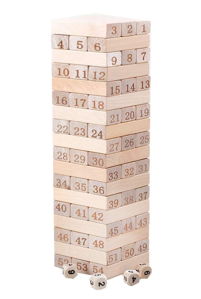 BeeMall Wooden Tower Game Digital 54 Pcs Building Blocks Stacking Game - Number Match Playset Toy Kids Educational Toy Puzzle Games