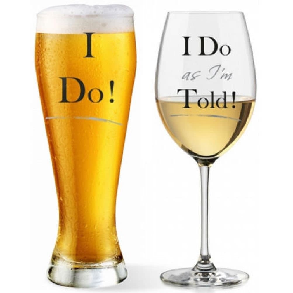Fun Daisy I Do & I Do As Im Told Glass Wine Beer Gift Set Present Champagne Anniversary