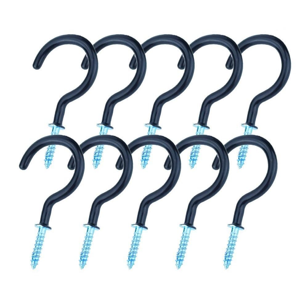eBoot 10 Pieces 2 Inches Ceiling Hooks Cup Hook Holder, Black