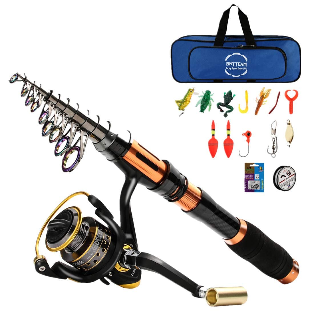BNTTEAM 7 PACKS 2.1m,2.4m,3.0m 3.6m 99% Carbon Telescopic Fishing Rod & 11BB Reel & Fishing Bag & Lures & Line, Fishing Rod Combo Set