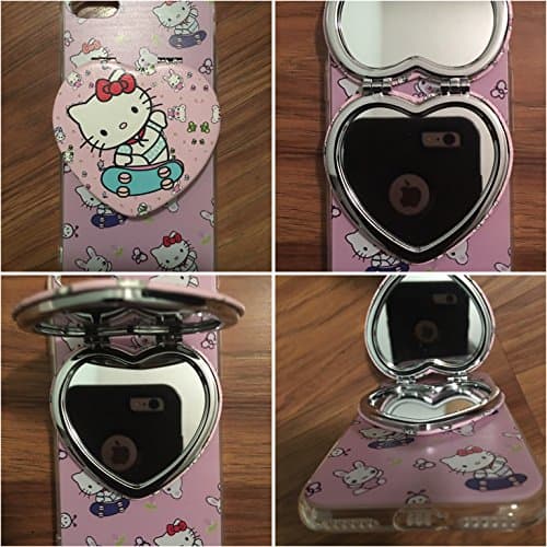 iPhone 7 Case, 3D Make Up Mirror Pink Cute Cartoon Hello Kitty Soft Silicone Gel Back Cover Case for 4.7 inches iPhone 7