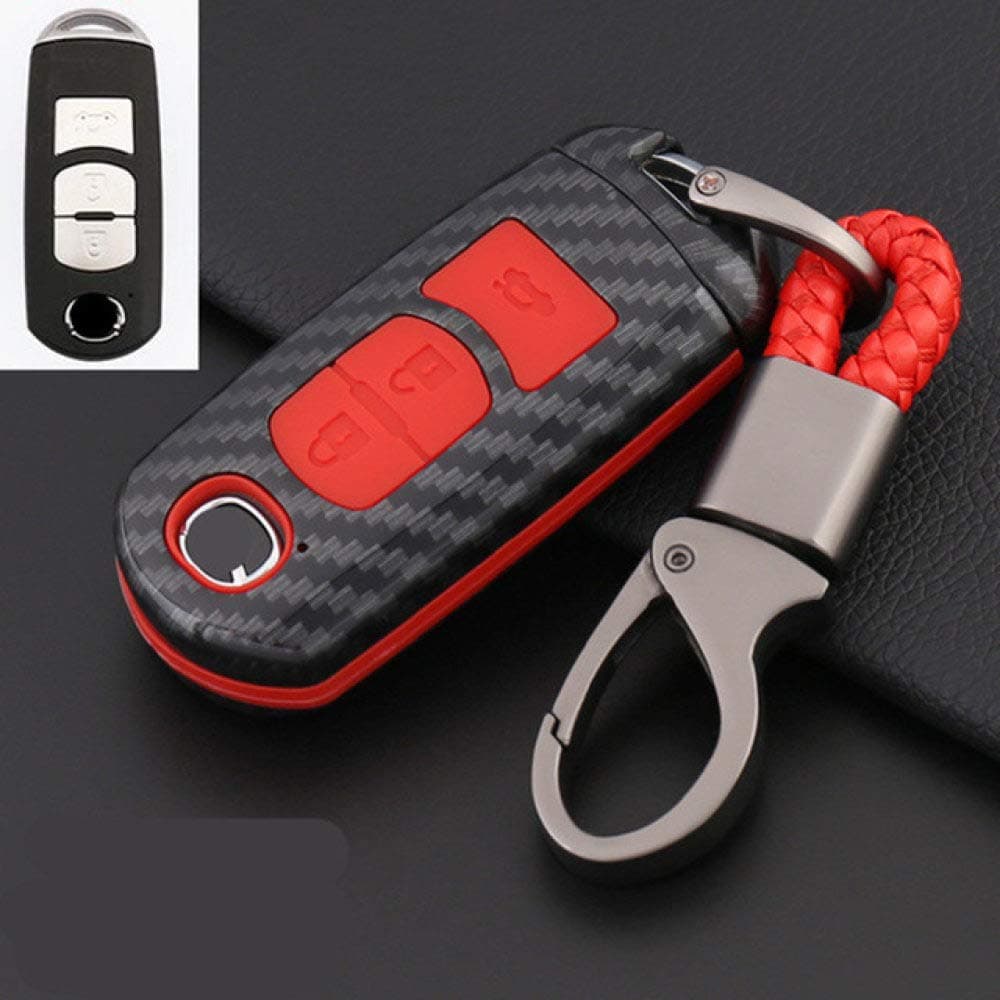 IOEMIL Car key protector Carbon Fiber Shell Car Remote Key Case Cover For Mazda 2 3 6 Axela Atenza CX-5 CX5 CX-7 CX-9 2015 2016 2017 Smart 2/3 Buttons,B,red