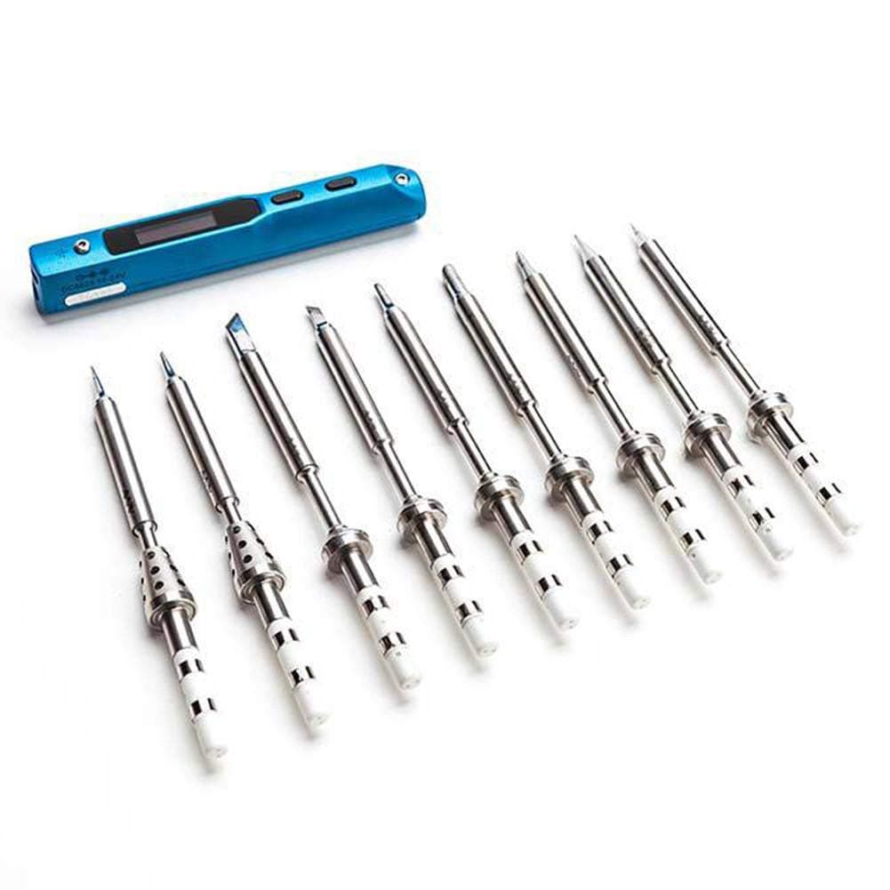 Mini Electric Iron Set,Gemstone Blue Intelligent Programmable TS100 Electric Soldering Iron Kit, With 9 Heads Holder XT60 Adapter Cable
