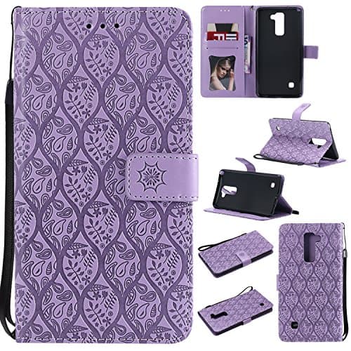 LG Stylo 2 Plus Case, LG Stylus 2 Wallet Case, LEMY JOURNEY Premium Vintage Emboss Floral PU Leather&amp;Soft TPU[Card/Cash Slots][Wrist strap]Wallet Magnetic Flip Case For LG Stylus 2 Plus (FV-PURPLE)