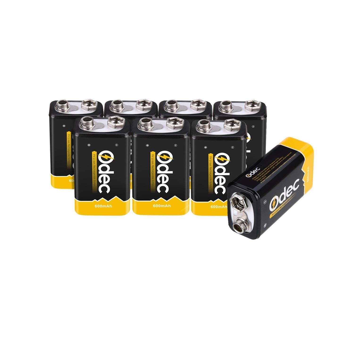 Odec 9V Rechargeable Battery 8 Pack, 9 Volt 600mAh lithium 6F22 PP3
