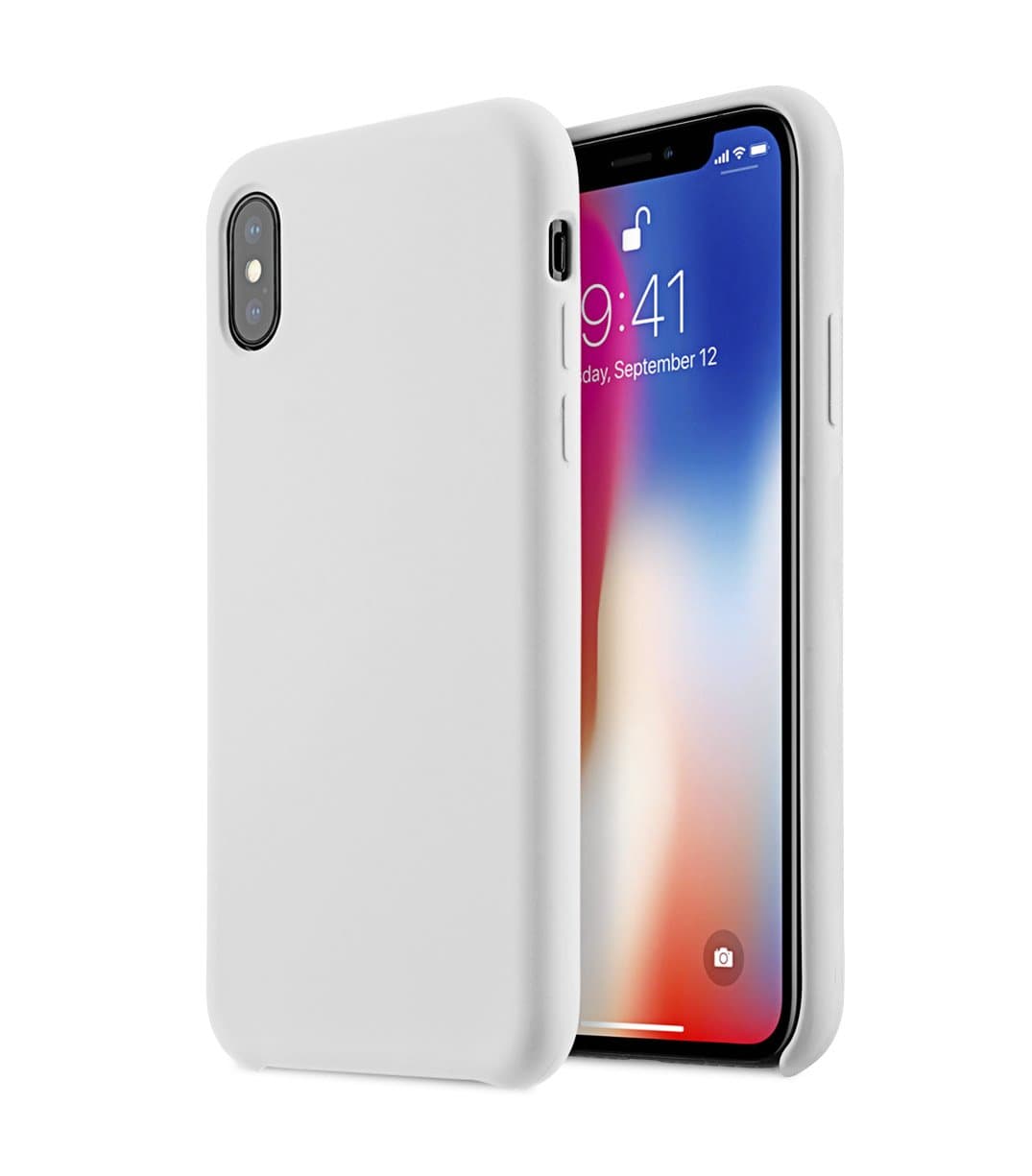Melkco Aqua Silicone Liquid Rubber with Soft Microfiber Cloth Lining Cushion Case [Lightweight, No-Slip, Shockproof ] Soft-Touch Back Protective Case Cover for Apple iPhone X - (White)