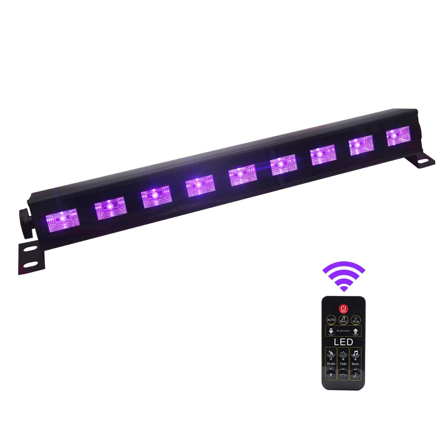 UV Led Bar Light,Eleganted 395-400nm Black light 9 LEDs x 3W Dimmable UV Lights with Remote Control for Parties Stage Disco DJ Bar Club Halloween Lighting (9Leds x 3W with Remote Control)