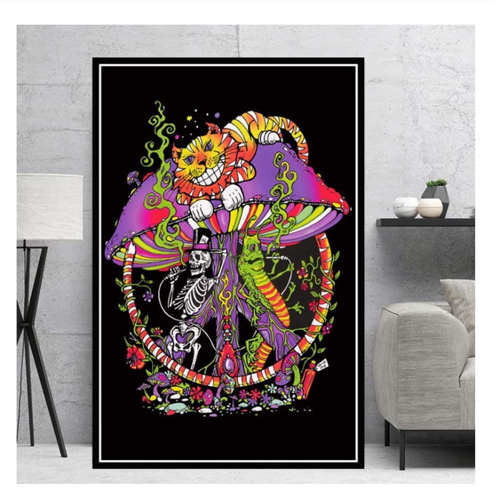 Visual Mushroom Mind Education Posters and Print Psychedelic Magic Black Light Wall Art Canvas Painting Home Decor-50x75cmX1 No Frame