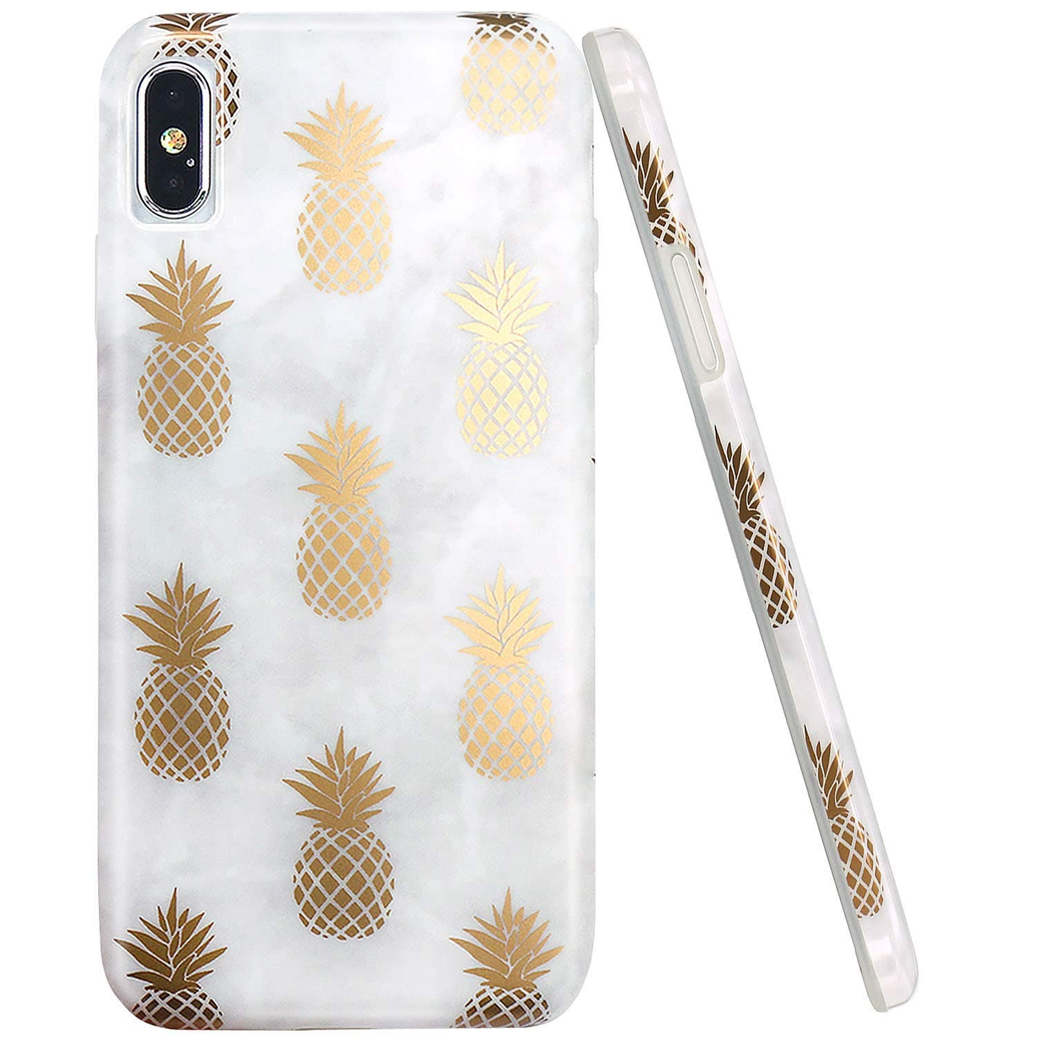 JAHOLAN Compatible iPhone Xs Max Case Shiny Rose Gold Pineapples Marble Design Clear Bumper TPU Soft Rubber Silicone Cover Phone Case for iPhone Xs Max 2018 Grey