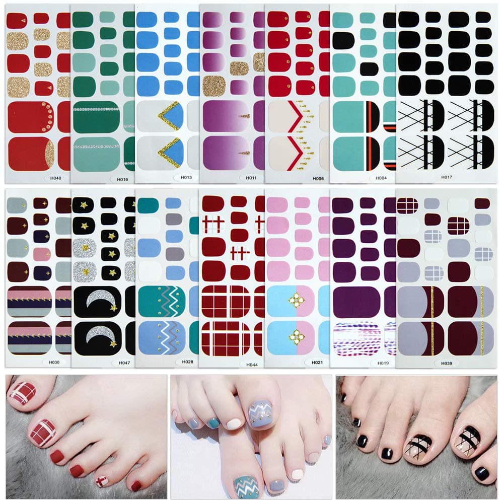 14 Sheets Full Wraps Toe Nail Polish Stickers,Self-Adhesive Nail Art Decals Strips Manicure Kits Nail Art Designs