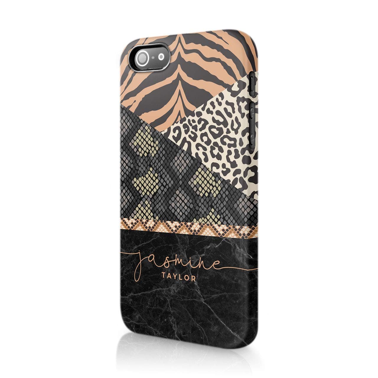 Tirita Personalised Compatible with iPhone Xs Max Hard Case Cover PRINTED GLITTER, NOT REAL GLITTER Animal Print Snake Rose Gold Leopard Skin Giraffe Tiger Africa Custom Initials Name Bling
