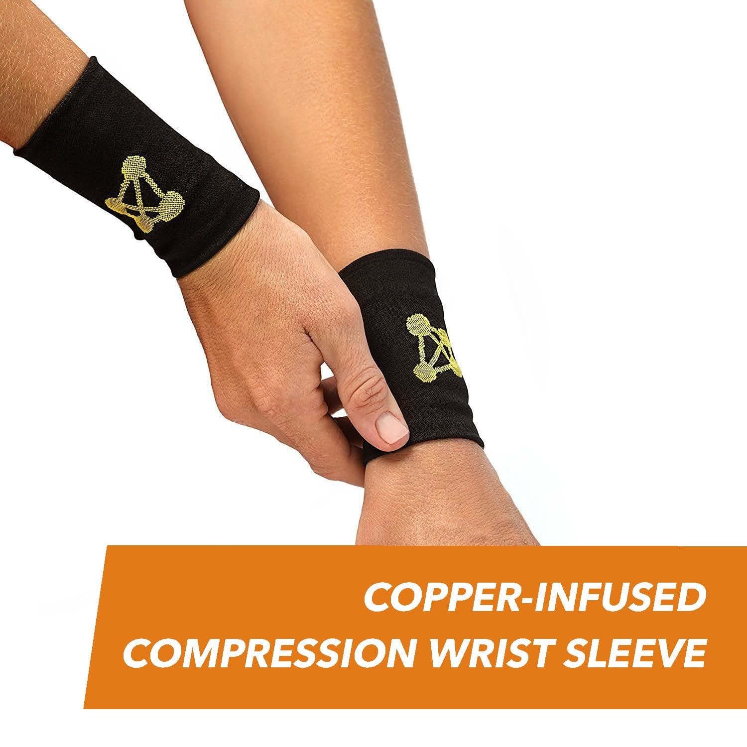 CopperJoint Copper-Infused Compression Wrist Sleeve, Ergonomic Design Supports Improved Circulation to Help Relieve Stiff, Sore Muscles, Pair (Medium)