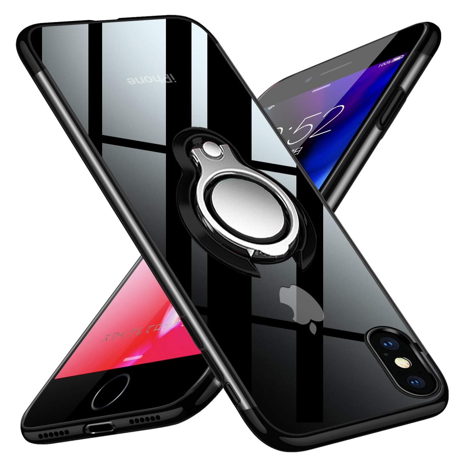 kadixini iPhone XS,iPhone X Case,Crystal Clear with 360 Degree Magnetic Ring Holder Kickstand, Magnet Car Holder Cover for iPhone XS/X Black