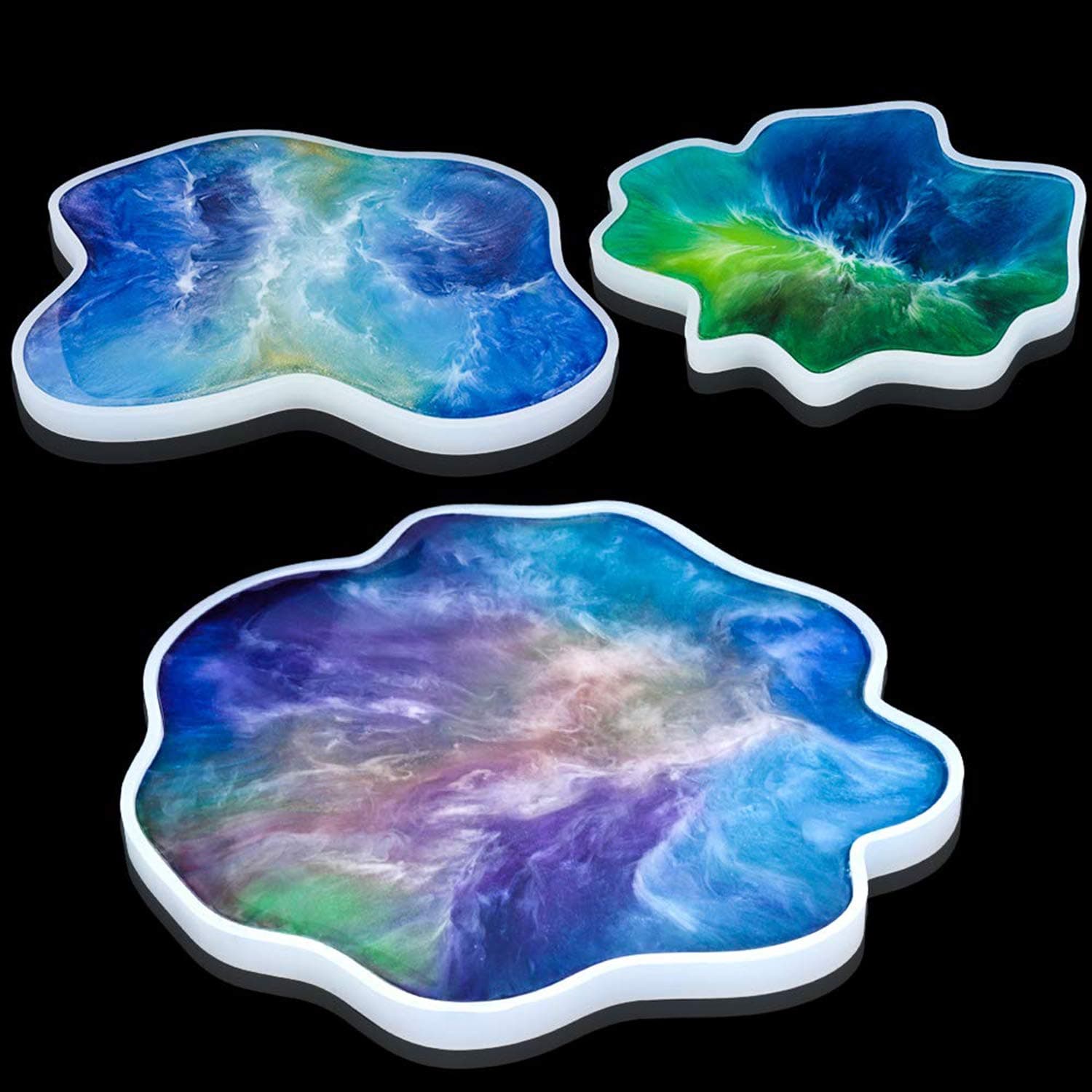 Ddfly 3pcs Silicone Coasters Molds Irregular Resin Casting Mould for DIY Geode Agate Slice Coasters, Making Cup Bowl Mats, Home Decoration Craft