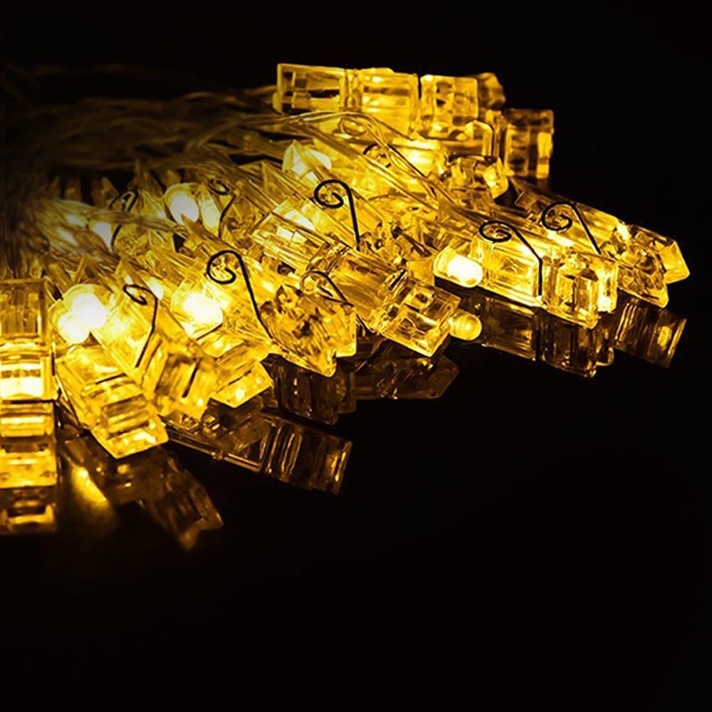 FOXNOV 15 LED Photo Clips String Lights (8ft. Warm White) Battery Operated Fairy Light for Wedding Party Home Christmas Decoration Hanging Photos Cards and Artworks