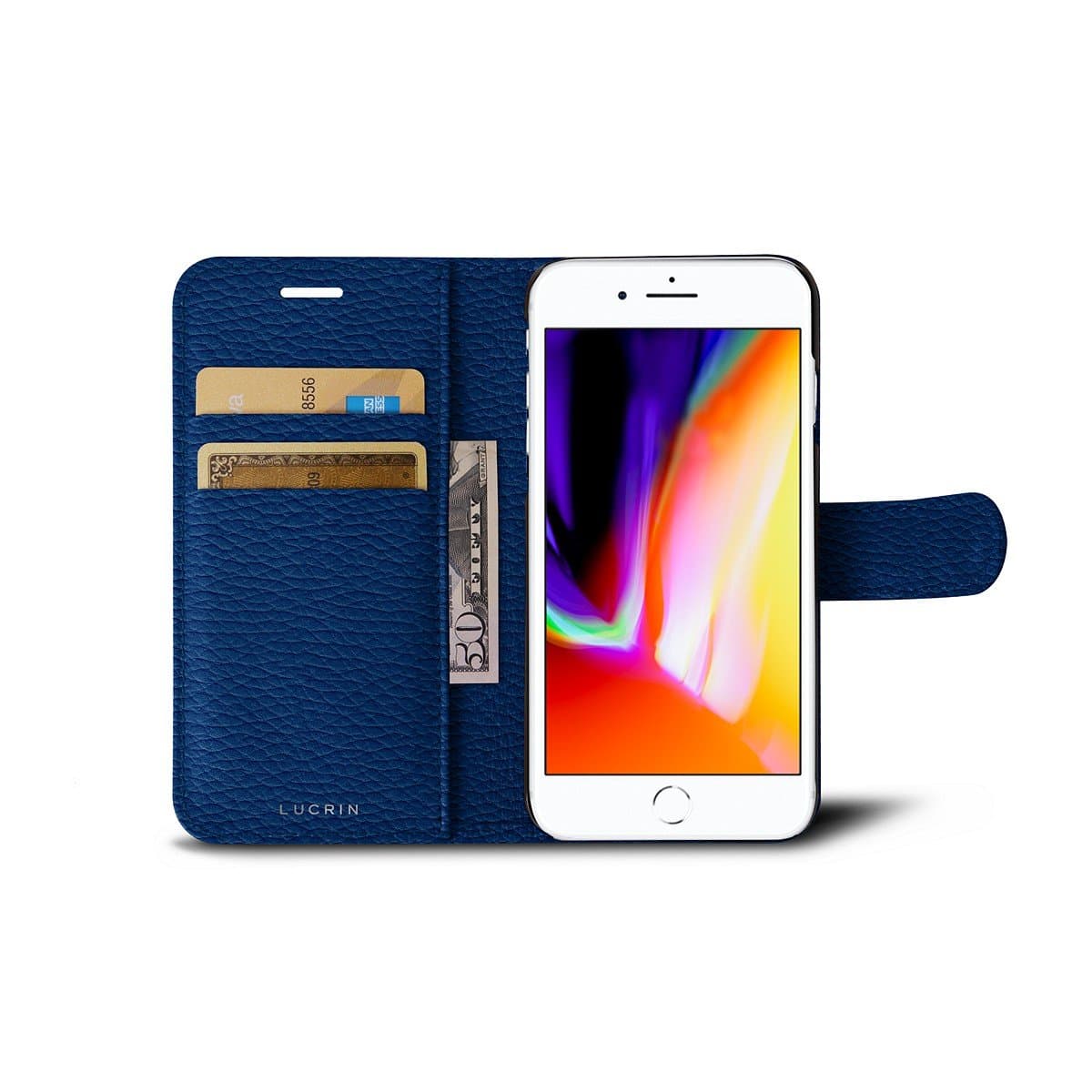 Lucrin - iPhone SE Wallet Case - Royal Blue - Granulated Leather