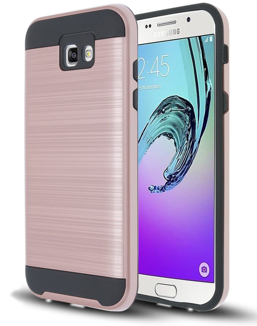 Galaxy A5 2017 Case, CooBox Dual Layer Hybrid Shockproof Impact Resist Rugged Case Metallic Brush Finish with Hard Inner Layer for Samsung Galaxy A5 (2017) (Rose Gold)