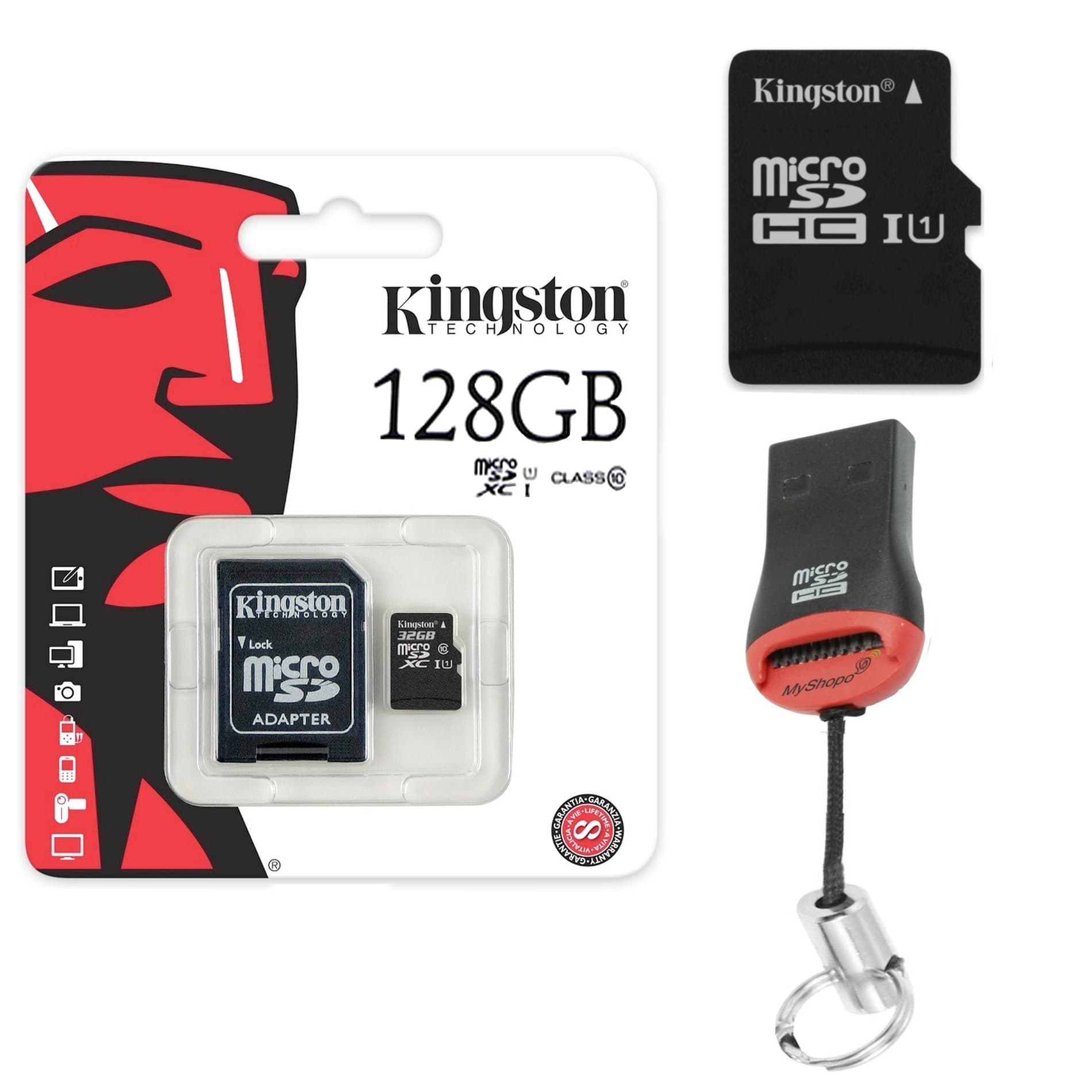 Original Kingston 128GB MicroSD Memory Card SDHC 128GB + Card Reader for Huawei P8 Lite 2017 Single SIM