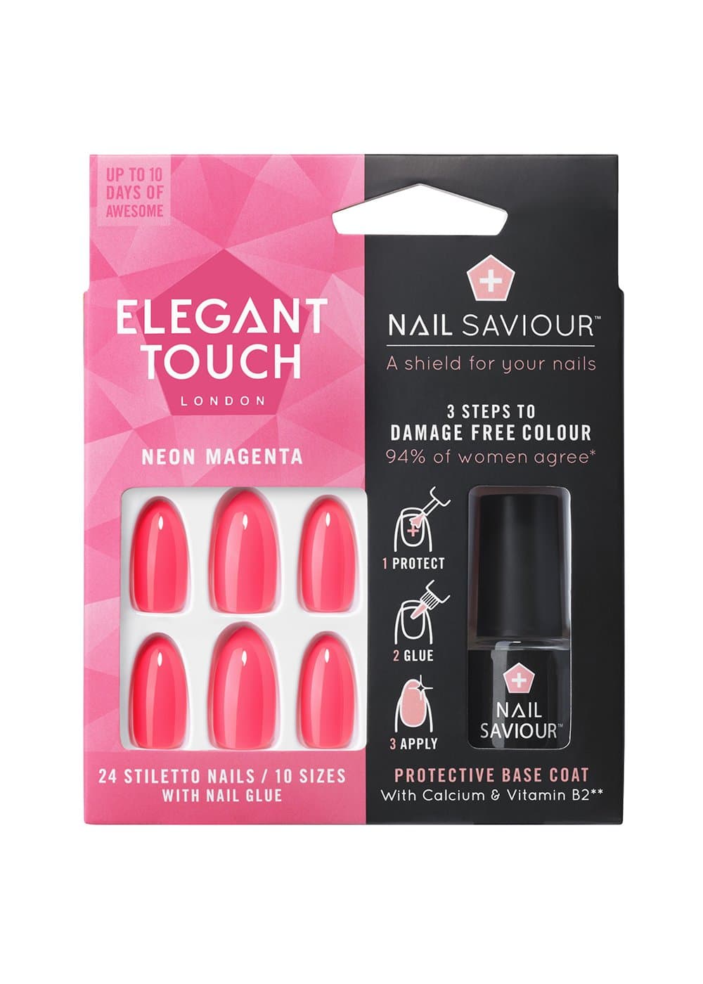 Elegant Touch Nails with Nail Saviour - Neon Magenta X [Amazon Exclusive]
