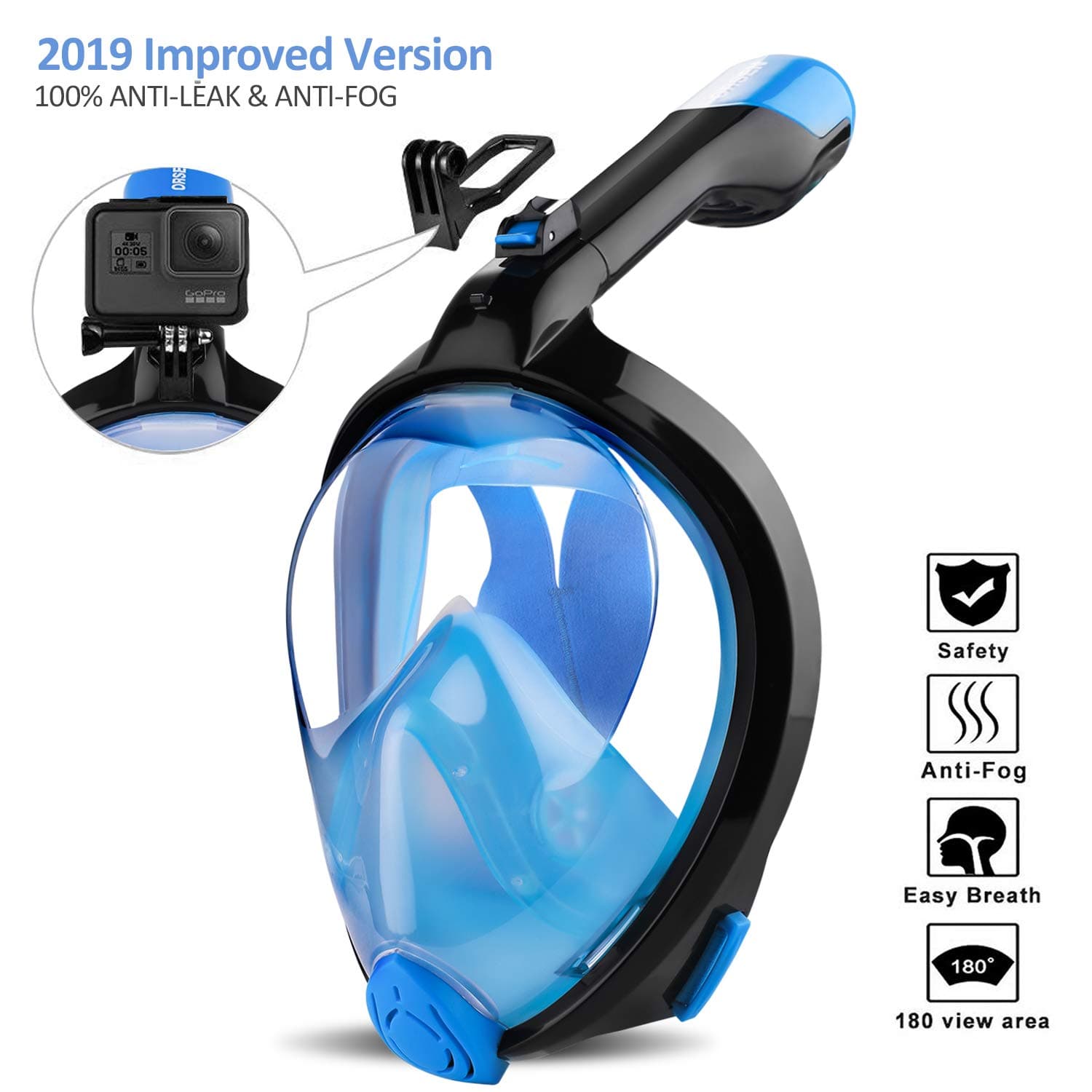 Orsen Newest Version Full Face Snorkel Mask Foldable 180 Panoramic View Free Breathing Snorkeling Mask with Detachable Camera Mount,Anti-Fog Anti-Leak for Adults & Kids