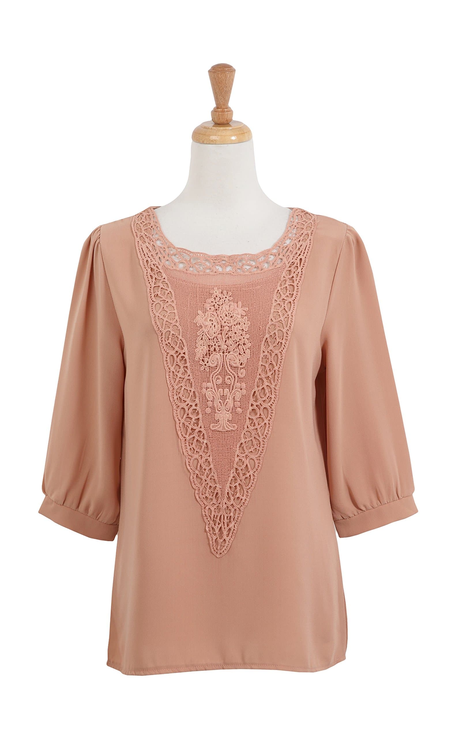 YOCO Women's Chiffon Top With Crochet Embroidered V-Shape Front