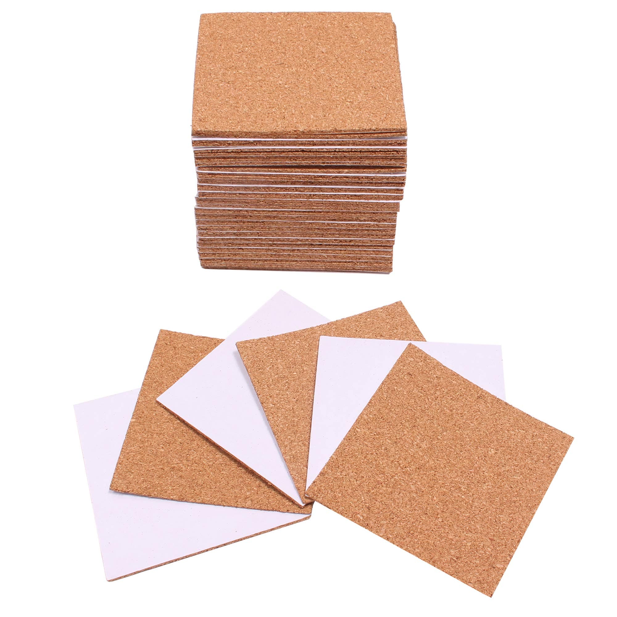 50 Pack Self-Adhesive Cork Coasters Square, 10 * 10 cm Mini Wall Cork Tiles Mat, Cork Backing Sheet for DIY Craft