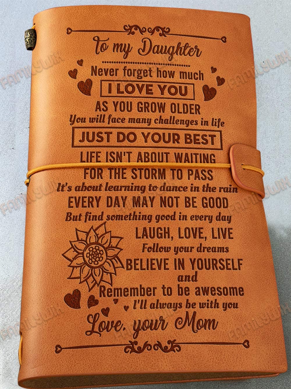 Leather Journal and Writing Notebook For Daughter - Bound Daily Notepad For Girl & Women-Refillable Paper 7.5 x4.7 Inches Best Gift for Christmas,Birthdays - Engraved Love Message (Mom A56)