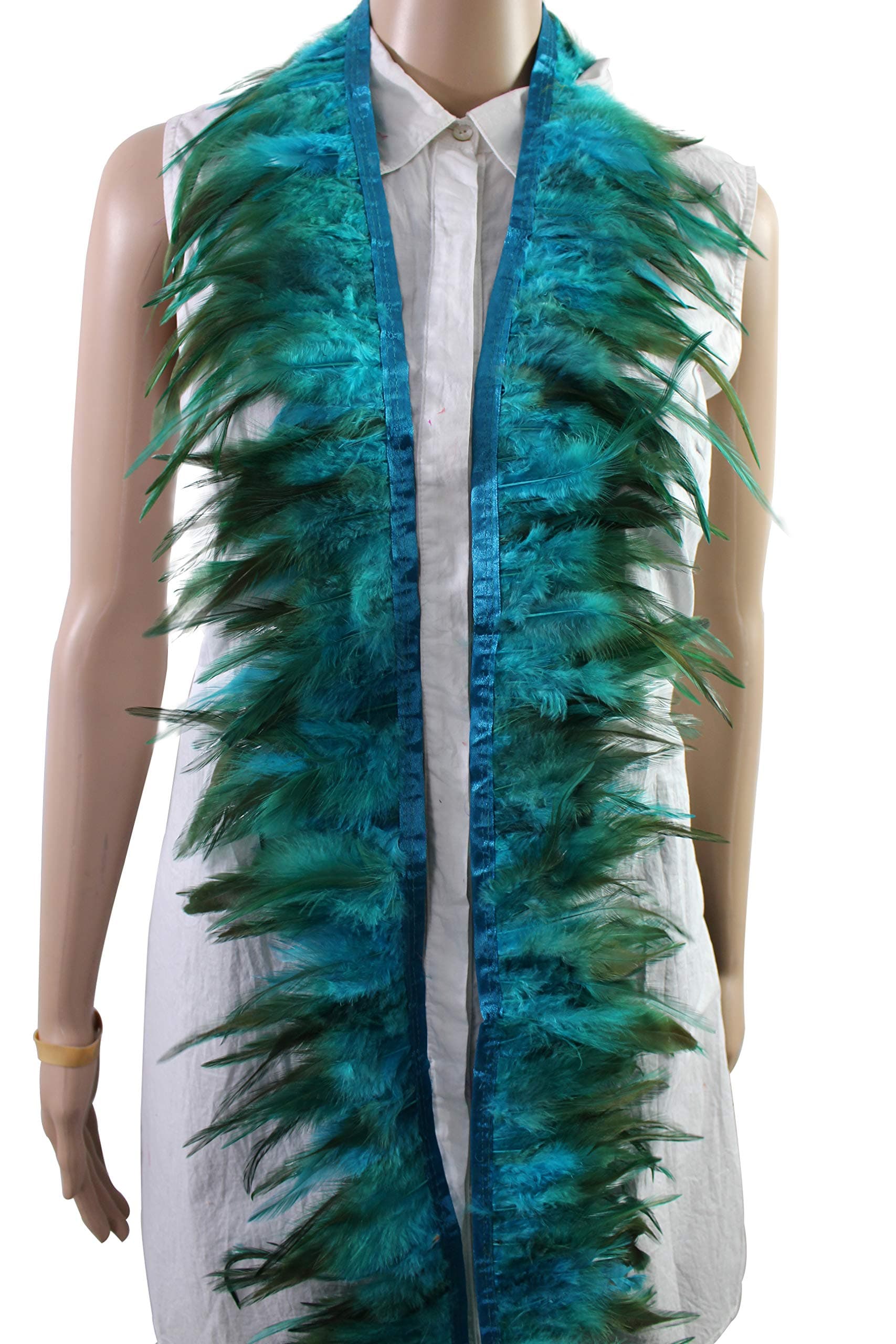2 Yard Long, 5-6 inch Height, Dyed Saddle Feather Fringe Trim, for Skirt Dress Costume Roster Feather Trim (Turquoise)