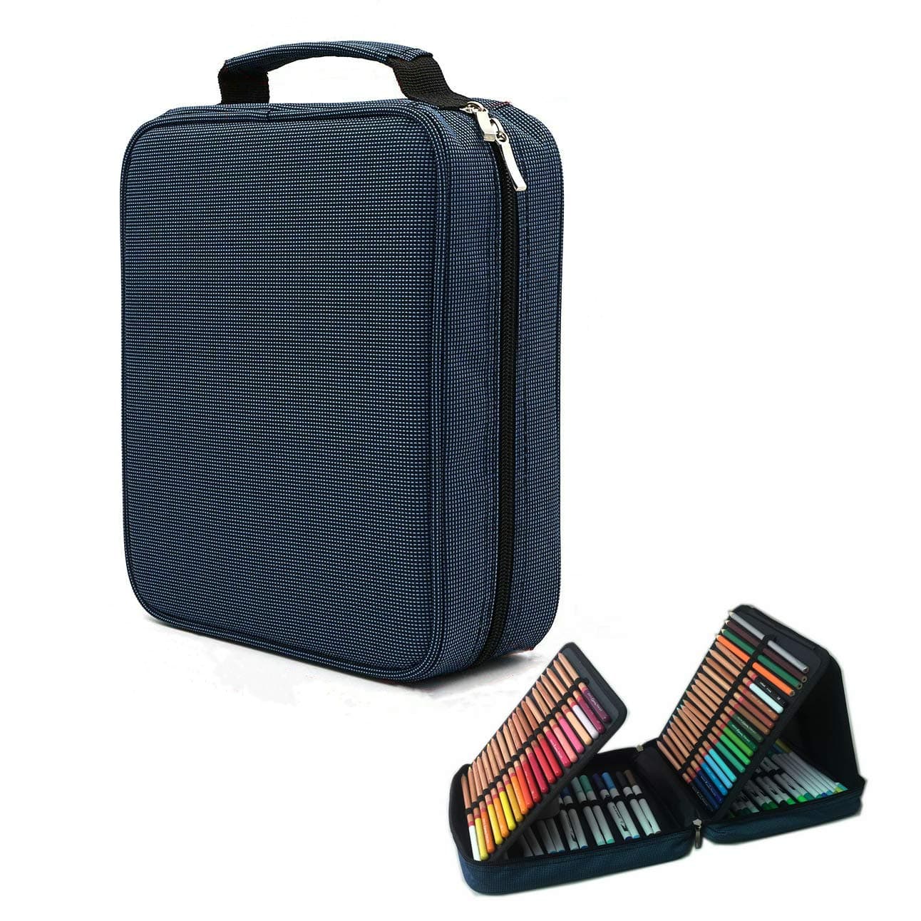Lumsburry 160/200 Slots Coloured Pencils Case Multi-Layer Large Capacity Pen Organizing Bag with Zipper Closure (Royal Blue, 160-slot)