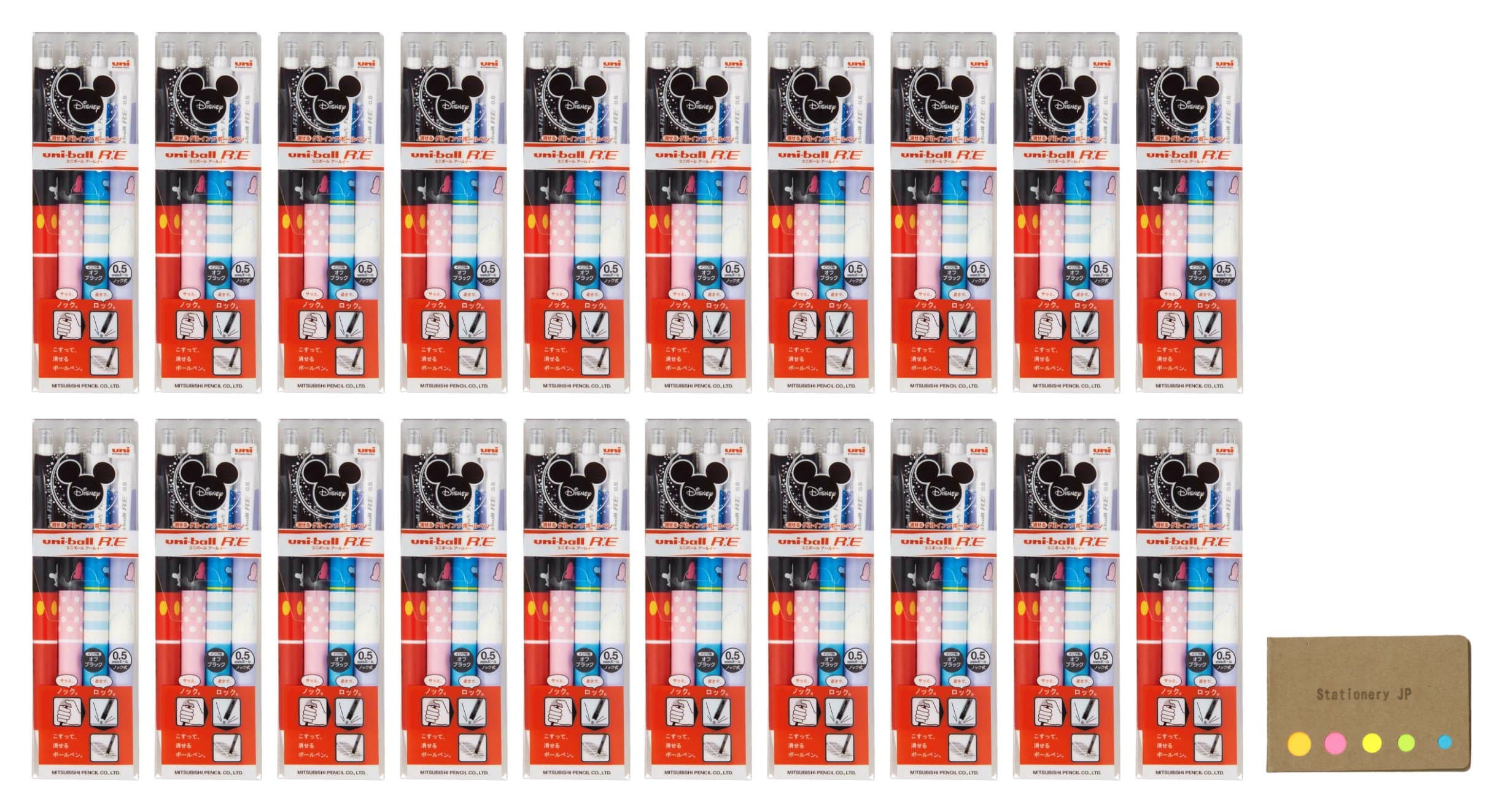 Uni-ball R:E Erasable Gel Ink Roller Ball Pen 0.5mm, 4 Disney Barrel, 20-pack, Sticky Notes Value Set