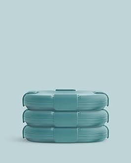 STOJO Collapsible Sandwich Box 3 Set - Eucalyptus, 24oz - Reusable Food Storage Container - To-Go Travel Silicone Bowl for Hot and Cold Food - Lunch, Camping and Hiking - Dishwasher E