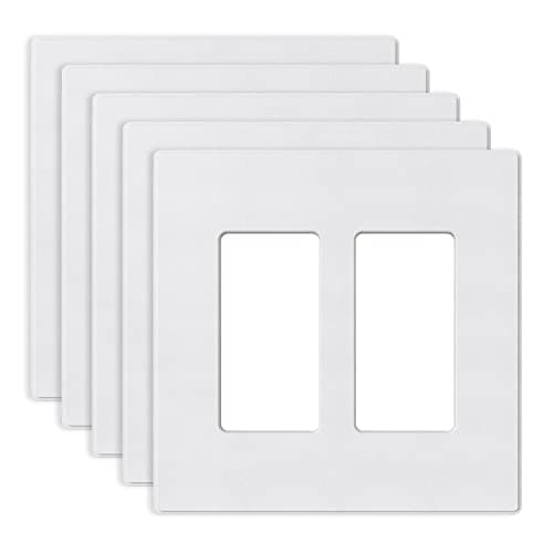 ELEGRP 2-Gang Screwless Decorative Wall Plates, Mid-Size Unbreakable Thermoplastic Faceplate Cover for Decorator Receptacle Outlet Switch, UL Listed (5 Pack, Matte White)