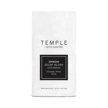 Temple Coffee "Decaf Espresso Blend" Medium Roasted Whole Bean Coffee - 12 Ounce Bag