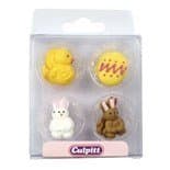 12 CHICK, EGG & RABBIT Sugar Cake Decorations (Pipings){Cupcake Toppers}