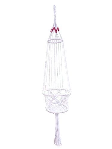 MCHANG 4 Legs Macrame Plant Hanger with Bamboo Ring Inside and Small Round Red Wood Bead Decoration White Color, 25-inches (Not including Tassel) Without the pot and plant