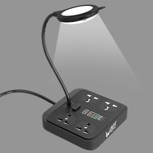 All-in-ONE Extension Box,2500W Multi-Plug Extension Board with Adjustable LED Lamp, 2.4 Amp Dual USB + Type -C Fast Charging Ports, 4 Three- pin sockets,2Mtr Extension Cord (Black)