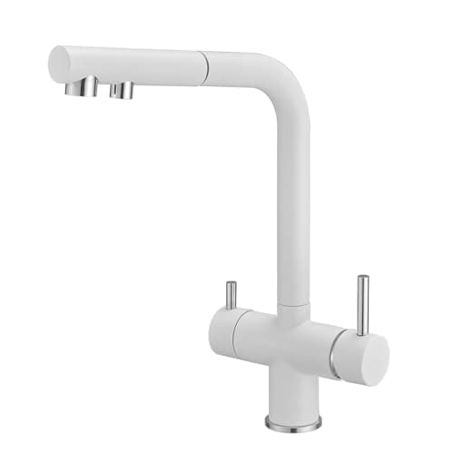 Agteruo 3 Way Kitchen Tap with Pull Out Hose Rotating Faucet 3 Way Water Filter Tap Kitchen Drinking Taps Sink Mixer White