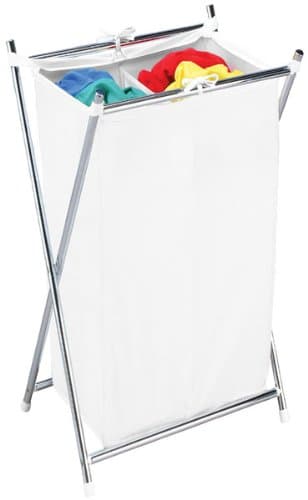 2685 CHRCanvas Folding Steel-Framed Chrome Hamper with Removable Canvas Laundry Bags, Double